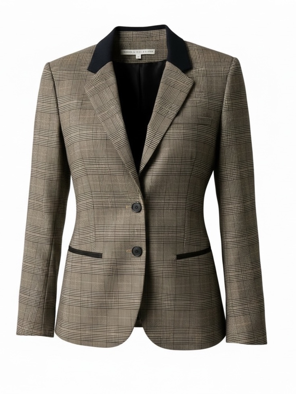 VERONICA BEARD Glen Plaid Blazer Brown with Black Collar Size 4